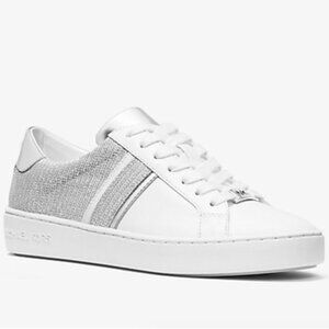 Michael Kors	Silver Irving Glitter Chain Mesh & Leather Stripe Sneaker-Size 9.5M